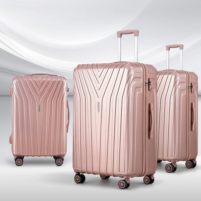 Wanderlite 3 Set Luggage 20-24-28 Inch Suitcase with TSA Lock Carry On Hard Shell Travel Luggage Organiser Case Pink.