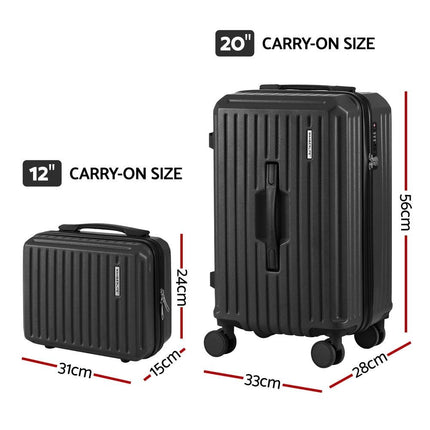 Wanderlite 2pcs Trunk Luggage Suitcase Travel Carry On TSA Lock 12" 20" Black.
