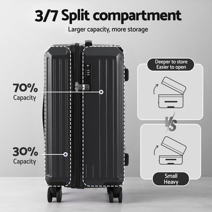 Wanderlite 2pcs Trunk Luggage Suitcase Travel Carry On TSA Lock 12" 20" Black.