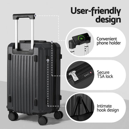 Wanderlite 2pcs Trunk Luggage Suitcase Travel Carry On TSA Lock 12" 20" Black.