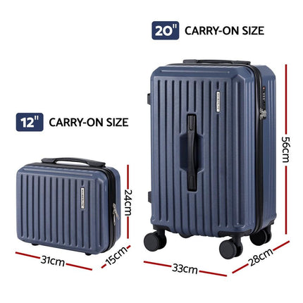Wanderlite 2pcs Trunk Luggage Suitcase Travel Carry On TSA Lock 12" 20" Navy.