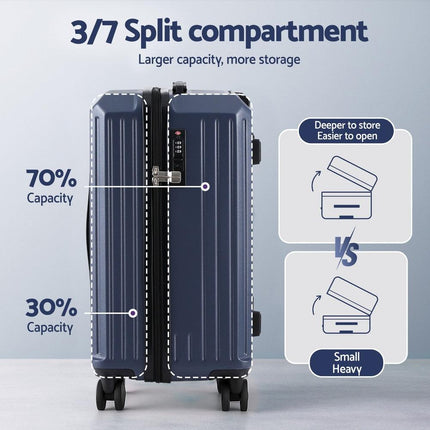 Wanderlite 2pcs Trunk Luggage Suitcase Travel Carry On TSA Lock 12" 20" Navy.