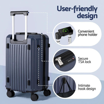 Wanderlite 2pcs Trunk Luggage Suitcase Travel Carry On TSA Lock 12" 20" Navy.