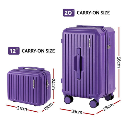 Wanderlite 2pcs Trunk Luggage Suitcase Travel Carry On TSA Lock 12" 20" Purple.