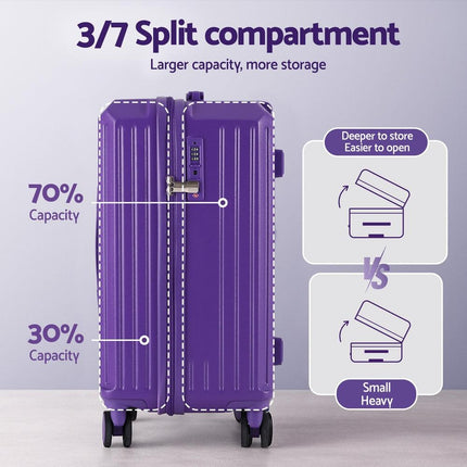 Wanderlite 2pcs Trunk Luggage Suitcase Travel Carry On TSA Lock 12" 20" Purple.