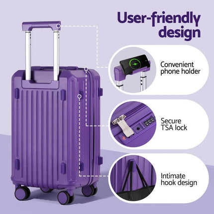 Wanderlite 2pcs Trunk Luggage Suitcase Travel Carry On TSA Lock 12" 20" Purple.