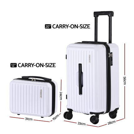 Wanderlite 2pcs Trunk Luggage Suitcase Travel Carry On TSA Lock 12" 20" White.