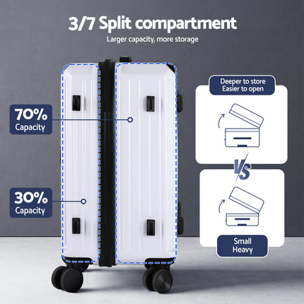 Wanderlite 2pcs Trunk Luggage Suitcase Travel Carry On TSA Lock 12" 20" White.