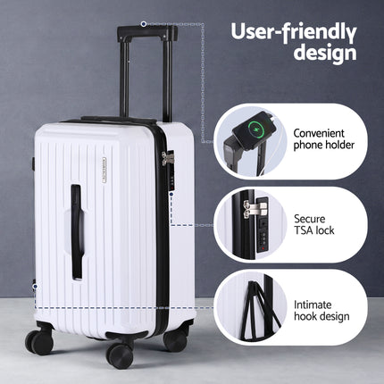 Wanderlite 2pcs Trunk Luggage Suitcase Travel Carry On TSA Lock 12" 20" White.