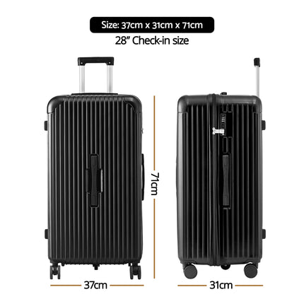 Wanderlite 28" Trunk Luggage Suitcase Travel 5 Wheels Type-C Port TSA Black.