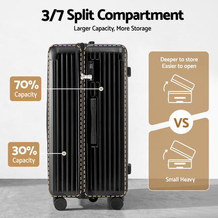Wanderlite 28" Trunk Luggage Suitcase Travel 5 Wheels Type-C Port TSA Black.