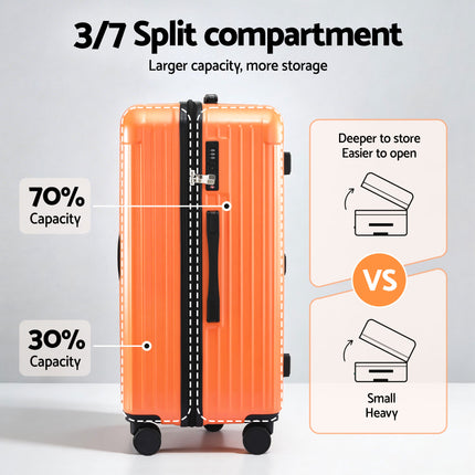 Wanderlite 28" Trunk Luggage Suitcase Travel 5 Wheels Type-C Port TSA Orange.