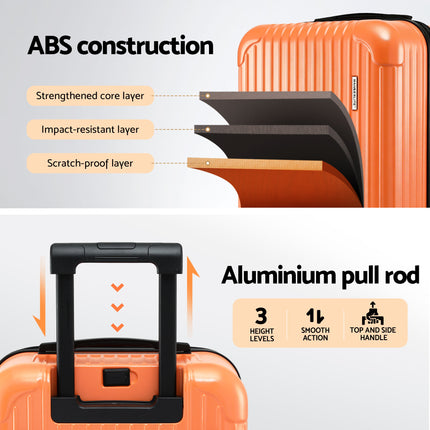 Wanderlite 28" Trunk Luggage Suitcase Travel 5 Wheels Type-C Port TSA Orange.