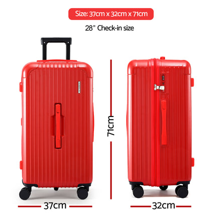 Wanderlite 28" Trunk Luggage Suitcase Travel 5 Wheels Type-C Port TSA Red.