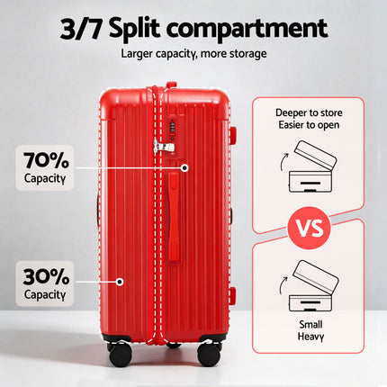 Wanderlite 28" Trunk Luggage Suitcase Travel 5 Wheels Type-C Port TSA Red.