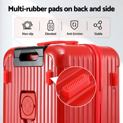 Wanderlite 28" Trunk Luggage Suitcase Travel 5 Wheels Type-C Port TSA Red.