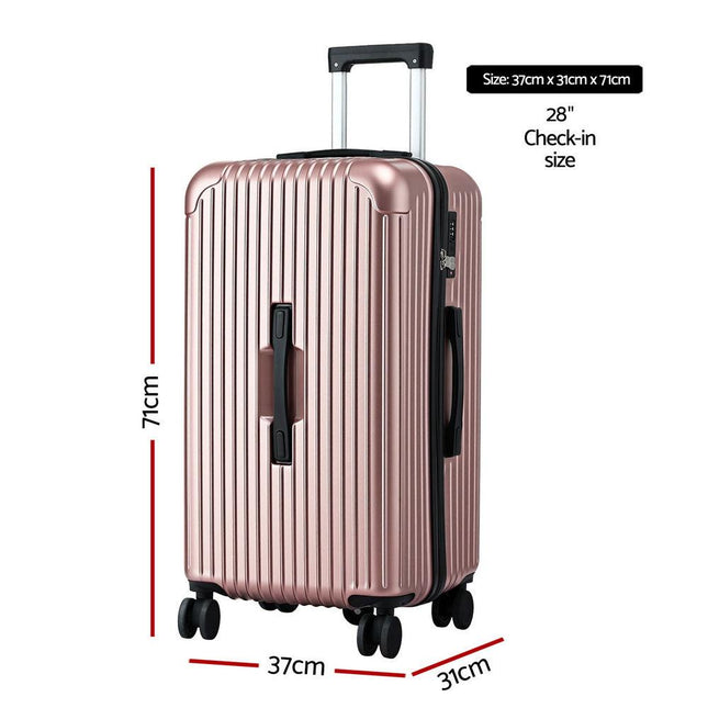Wanderlite 28" Trunk Luggage Suitcase Travel 5 Wheels Type-C Port TSA Rose Gold.