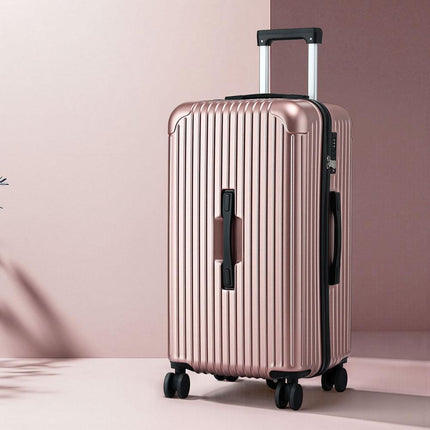 Wanderlite 28" Trunk Luggage Suitcase Travel 5 Wheels Type-C Port TSA Rose Gold.