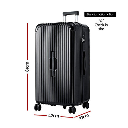 Wanderlite 32" Trunk Luggage Suitcase Travel 5 Wheels Type-C Port TSA Black.