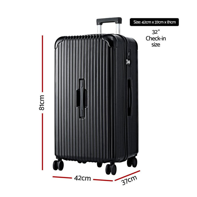 Wanderlite 32" Trunk Luggage Suitcase Travel 5 Wheels Type-C Port TSA Black.