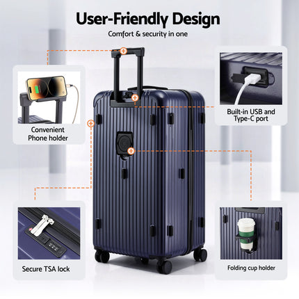Wanderlite 32" Trunk Luggage Suitcase Travel TSA Type-C 5 Wheels Deep Indigo.