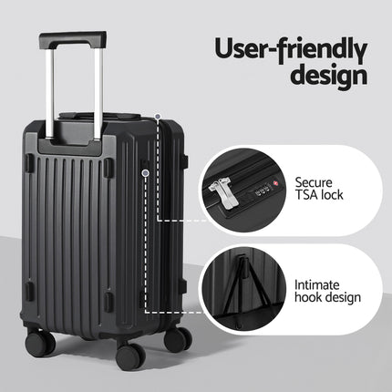 Wanderlite 20" Trunk Luggage Suitcase Travel Carry On TSA Lock Black.