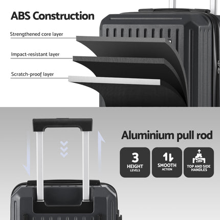 Wanderlite 20" Trunk Luggage Suitcase Travel Carry On TSA Lock Black.
