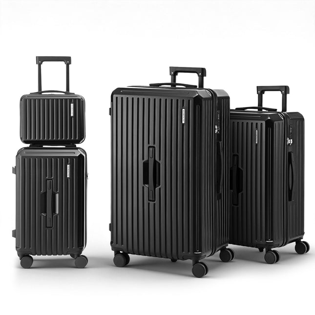 Wanderlite 4pcs Trunk Luggage Suitcase Set Travel Carry On TSA Lock Black.