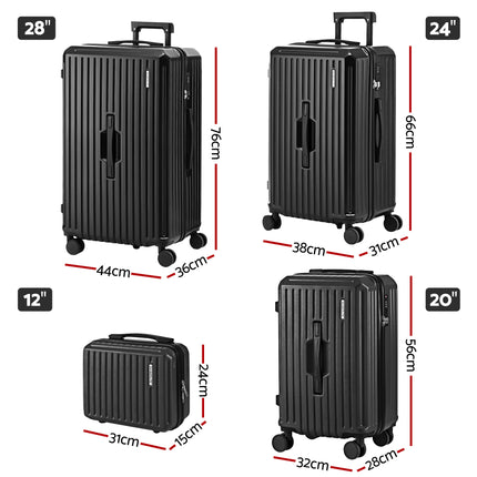 Wanderlite 4pcs Trunk Luggage Suitcase Set Travel Carry On TSA Lock Black.