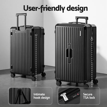 Wanderlite 4pcs Trunk Luggage Suitcase Set Travel Carry On TSA Lock Black.