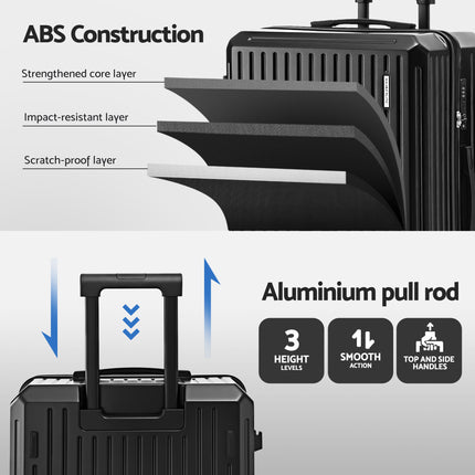 Wanderlite 4pcs Trunk Luggage Suitcase Set Travel Carry On TSA Lock Black.