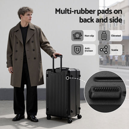 Wanderlite 4pcs Trunk Luggage Suitcase Set Travel Carry On TSA Lock Black.