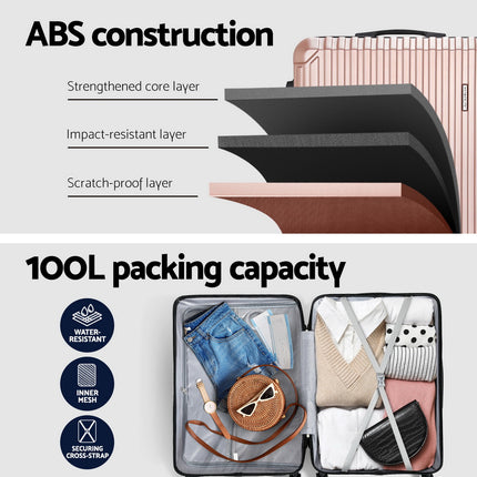 Wanderlite 28-inch Luggage Set with TSA Lock�ABS Hard Shell Travel Suitcase Organiser Luggage Case Rose Gold.