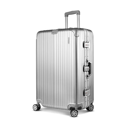 Wanderlite 28 Inch Luggage with TSA Lock Stainless�Steel�Wrapped�Corners Hard Shell Travel Suitcase Luggage Case Silver.