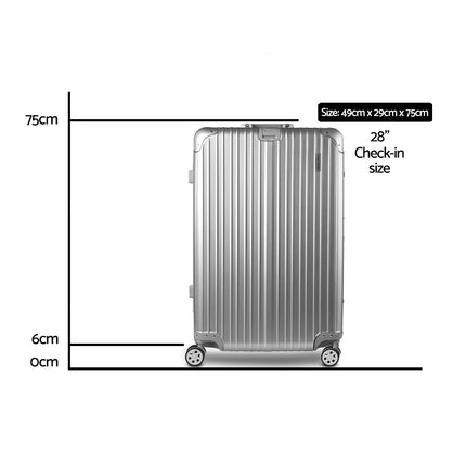 Wanderlite 28 Inch Luggage with TSA Lock Stainless�Steel�Wrapped�Corners Hard Shell Travel Suitcase Luggage Case Silver.
