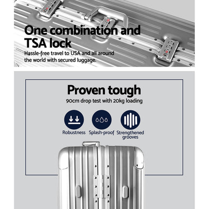 Wanderlite 28 Inch Luggage with TSA Lock Stainless�Steel�Wrapped�Corners Hard Shell Travel Suitcase Luggage Case Silver.