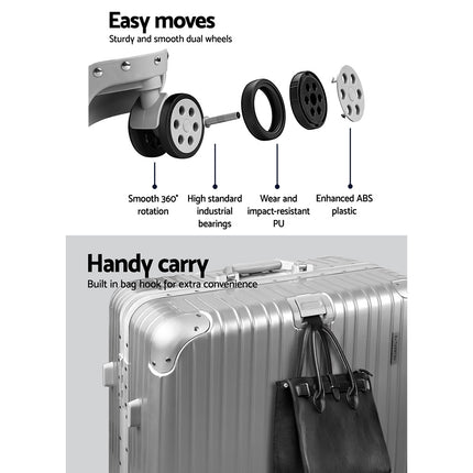 Wanderlite 28 Inch Luggage with TSA Lock Stainless�Steel�Wrapped�Corners Hard Shell Travel Suitcase Luggage Case Silver.