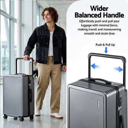 Wanderlite 28" Wide Handle Luggage Suitcase Travel TSA Lock Anthracite Grey.