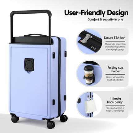 Wanderlite 28" Wide Handle Luggage Suitcase Travel TSA Lock Light Blue.
