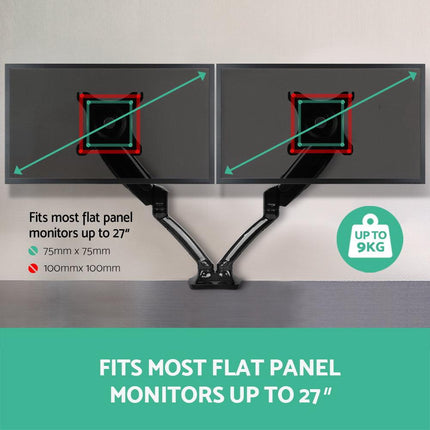 Artiss Monitor Arm Gas Spring Dual Desk Mount Screen Holder.