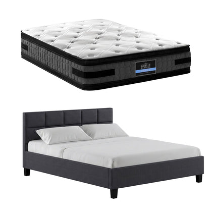 Giselle Mattress & Artiss Queen Bed Frame Bundle, 36cm Double Sided Euro Top Mattress