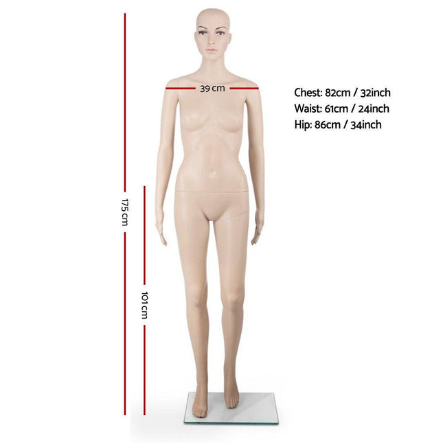 175cm Tall Full Body Female Mannequin - Skin Coloured.