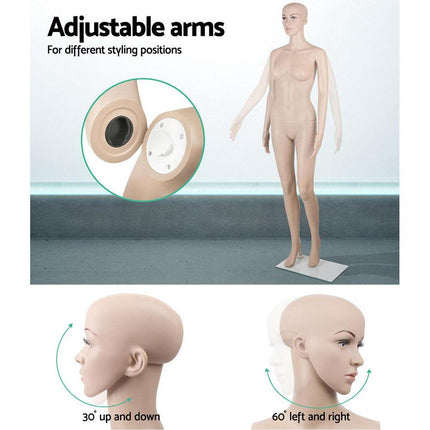 175cm Tall Full Body Female Mannequin - Skin Coloured.
