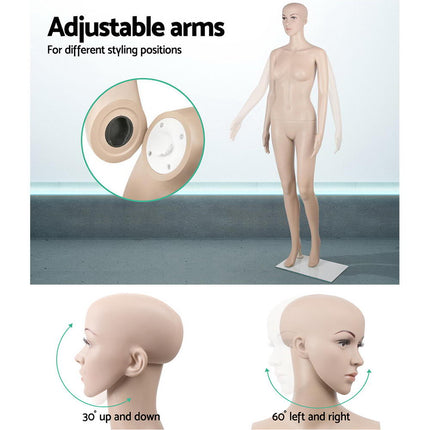 175cm Tall Full Body Female Mannequin - Skin Coloured.