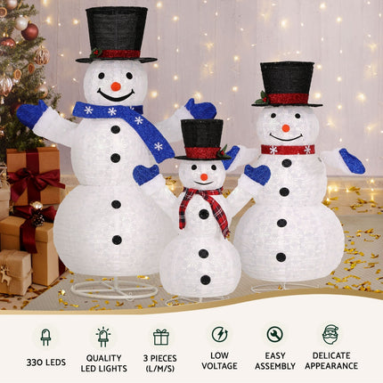 3 PCS Christmas Lights 330 LED Fairy Light Snowman Decorations Jingle Jollys.