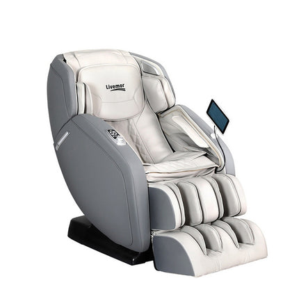 Livemor 4D Massage Chair Recliner - Full Body SL-Track Zero Gravity with AI Body Scan, Deep Tissue Electric Massager with Heat, 12 Auto Programs, LCD Touchscreen & Bluetooth, Grey.