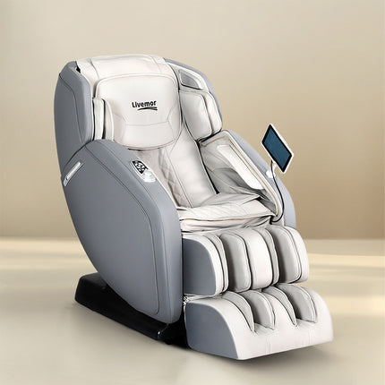 Livemor 4D Massage Chair Recliner - Full Body SL-Track Zero Gravity with AI Body Scan, Deep Tissue Electric Massager with Heat, 12 Auto Programs, LCD Touchscreen & Bluetooth, Grey.