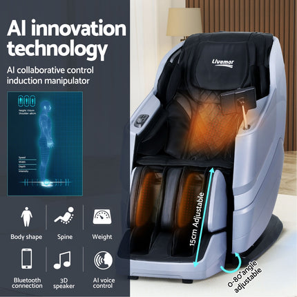 Livemor 4D Massage Chair Recliner SL Track Full Body Zero Gravity Massager Heated AI Body Scan SINA.