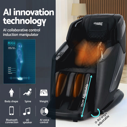 Livemor 4D Massage Chair Recliner SL Track Full Body Zero Gravity Massager Heated AI Body Scan REILY.