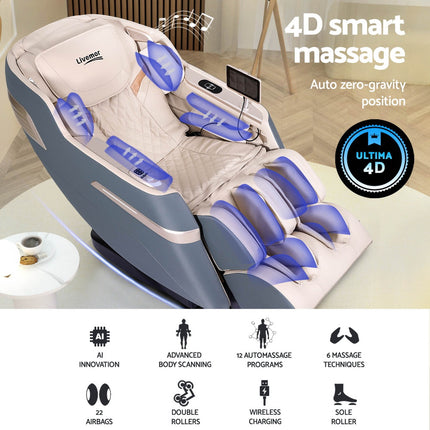 Livemor 4D Massage Chair Recliner SL Track Full Body Zero Gravity Massager Heated AI Body Scan SINA.